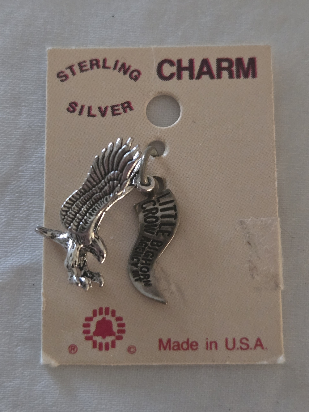 Vintage Sterling Silver Eagle Charm with Engraved Feather Tag